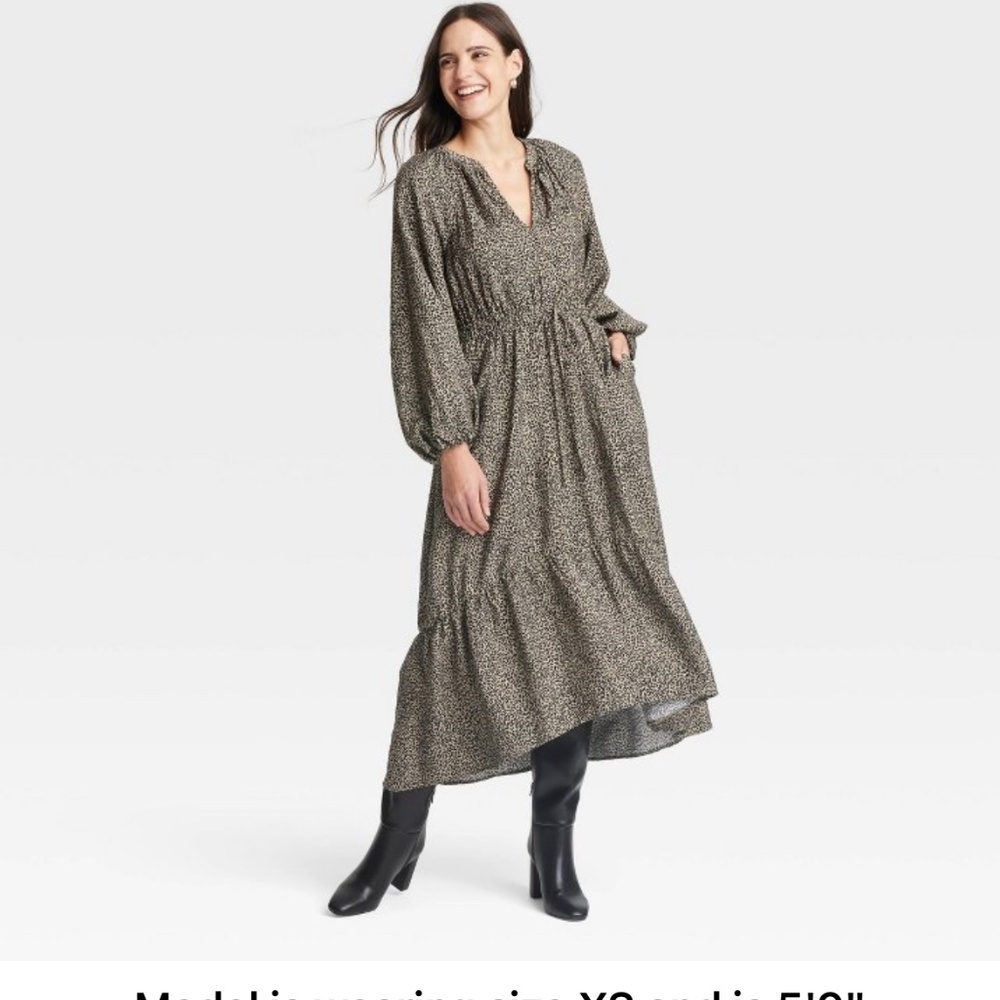 Ballon Long Sleeve Tiered Midi Dress
